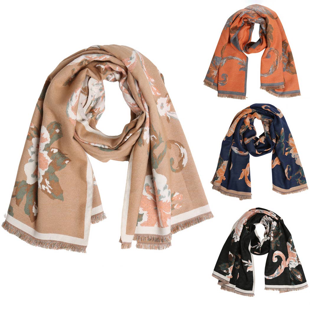 Bold Floral Wrap Oblong Shawl Scarf W Fringe - Adult & Kids T-Shirts, Sweatshirts & Hoodies apparel design preview 1
