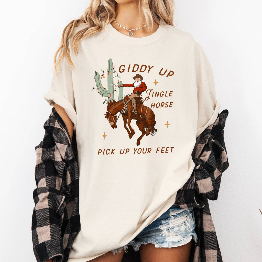 Giddy Up Jingle Horse, Santa Christmas Cowboy Country - Adult & Kids T-Shirts, Sweatshirts & Hoodies apparel design preview 1