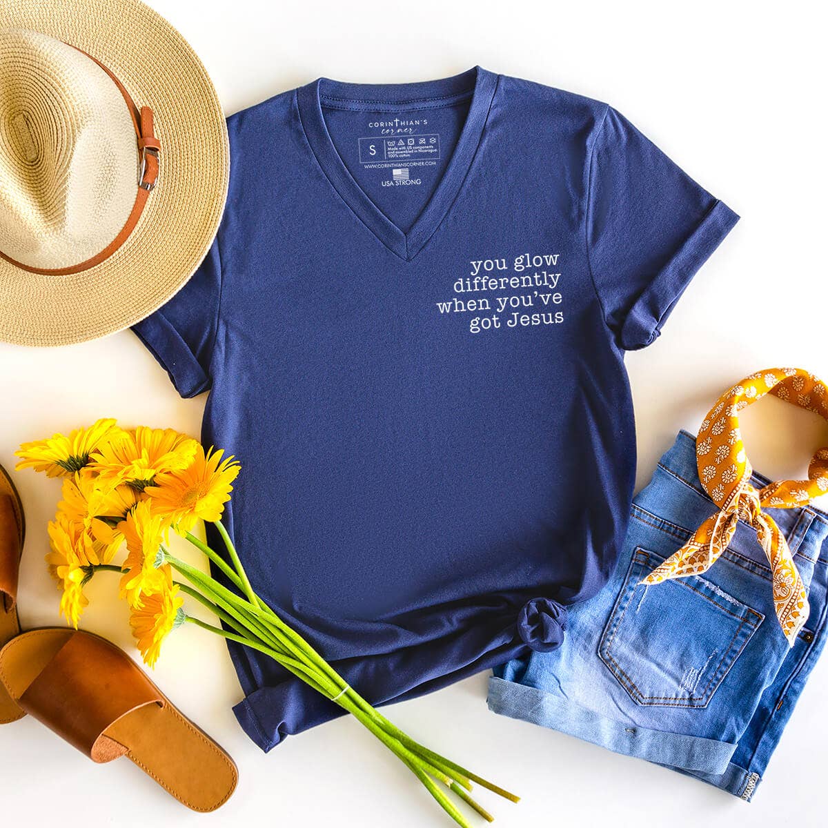 You Glow Differently Christian Faith-Based V-Neck - Adult & Kids T-Shirts, Sweatshirts & Hoodies apparel design preview 1
