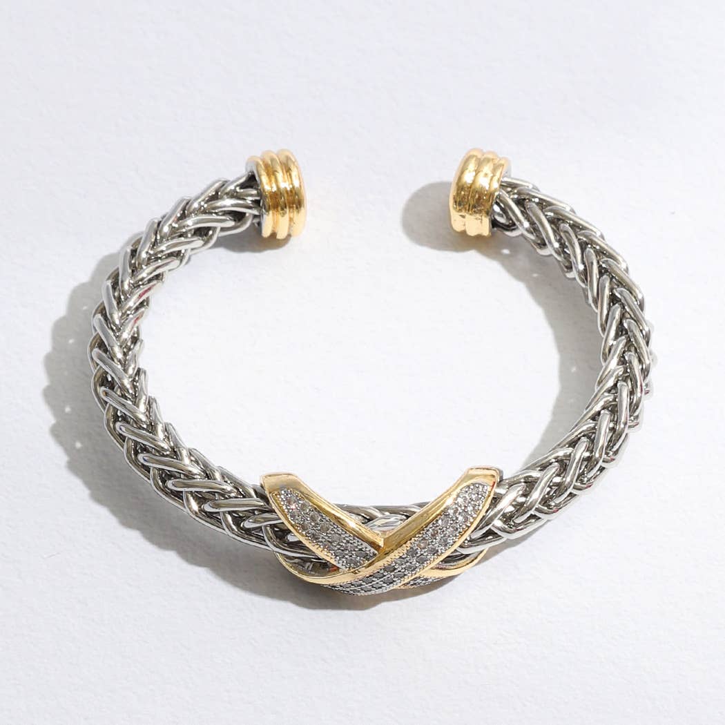 Two Tone Cross Braided Pave Cz Cuff Bracelet - Adult & Kids T-Shirts, Sweatshirts & Hoodies apparel design preview 1