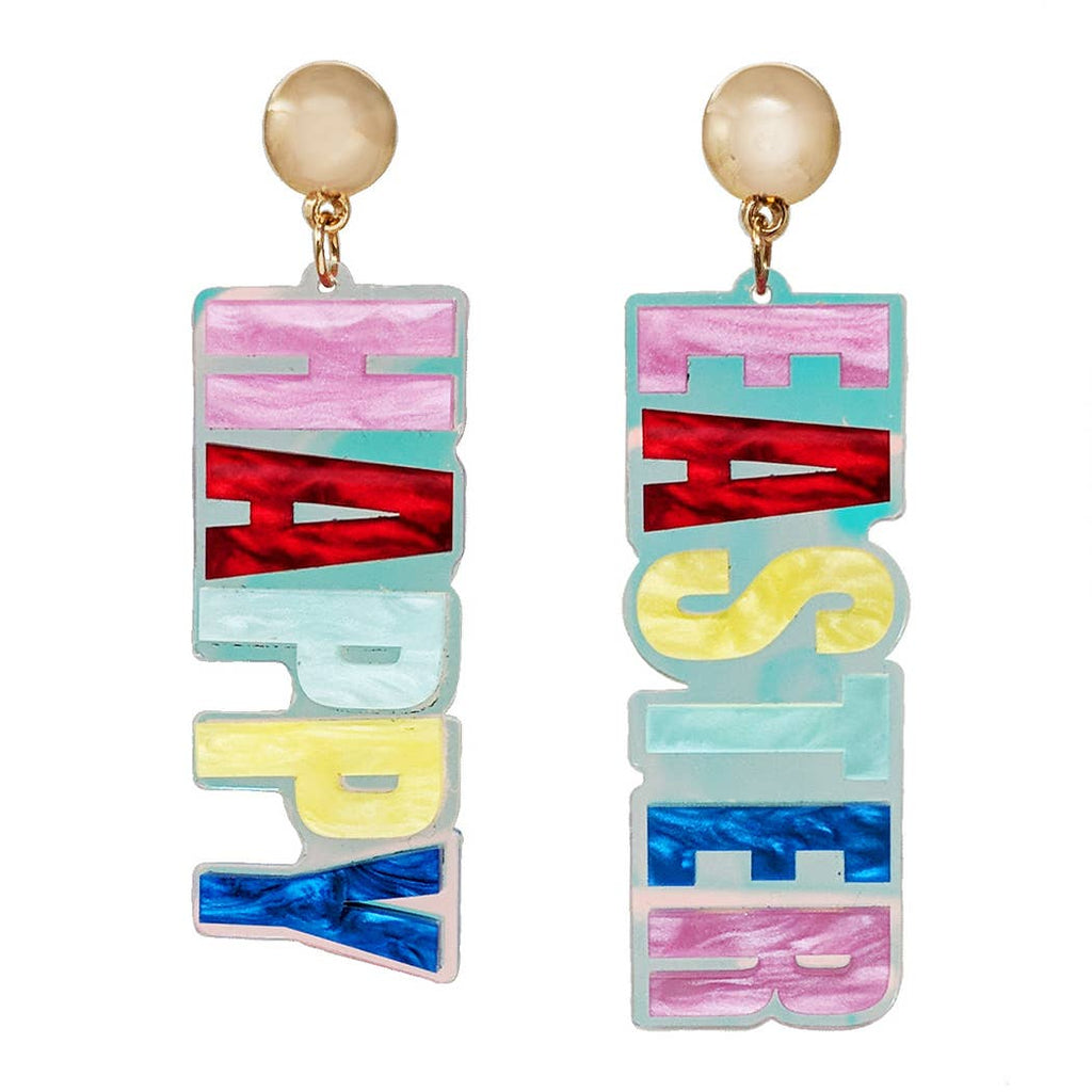 Happy Easter Colorful Text Drop Post Earrings - Adult & Kids T-Shirts, Sweatshirts & Hoodies apparel design preview 1
