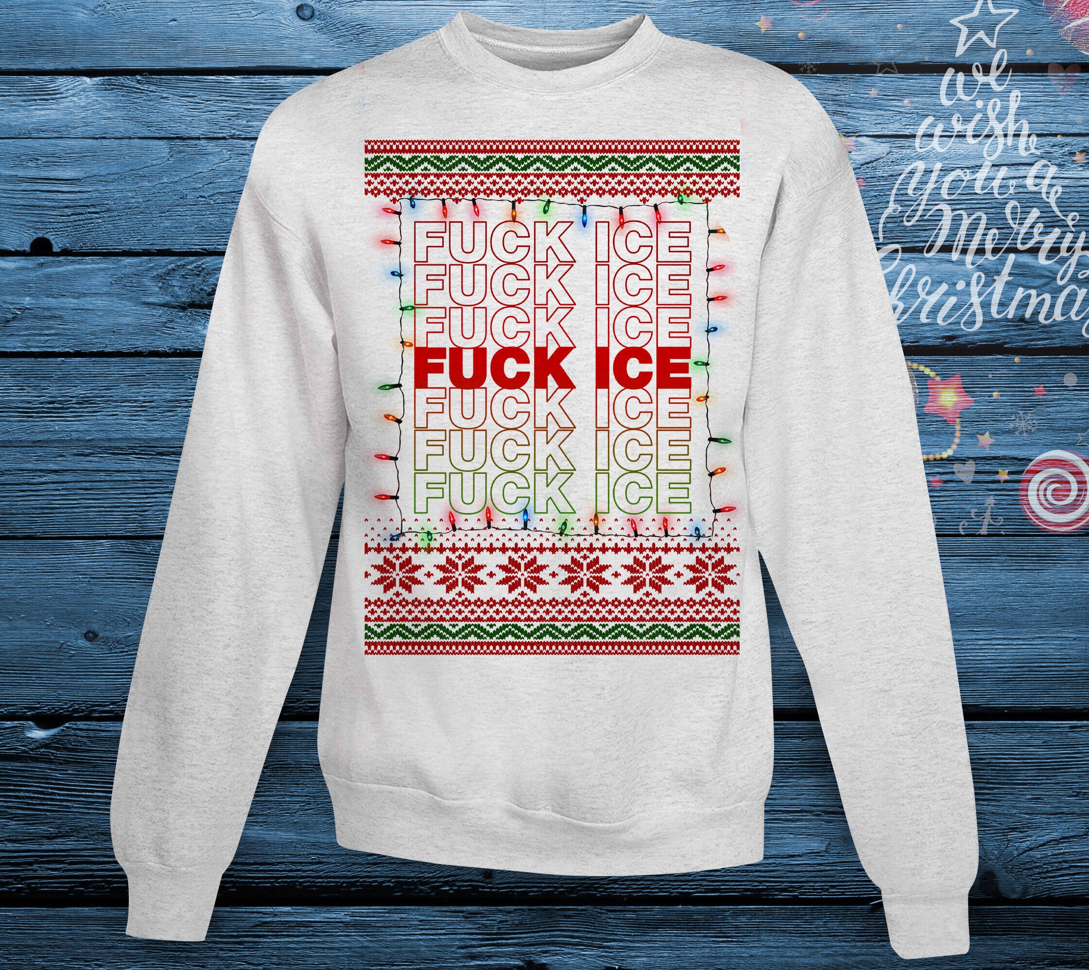 Fuck Ice Ugly Christmas - Adult & Kids T-Shirts, Sweatshirts & Hoodies apparel design preview 1