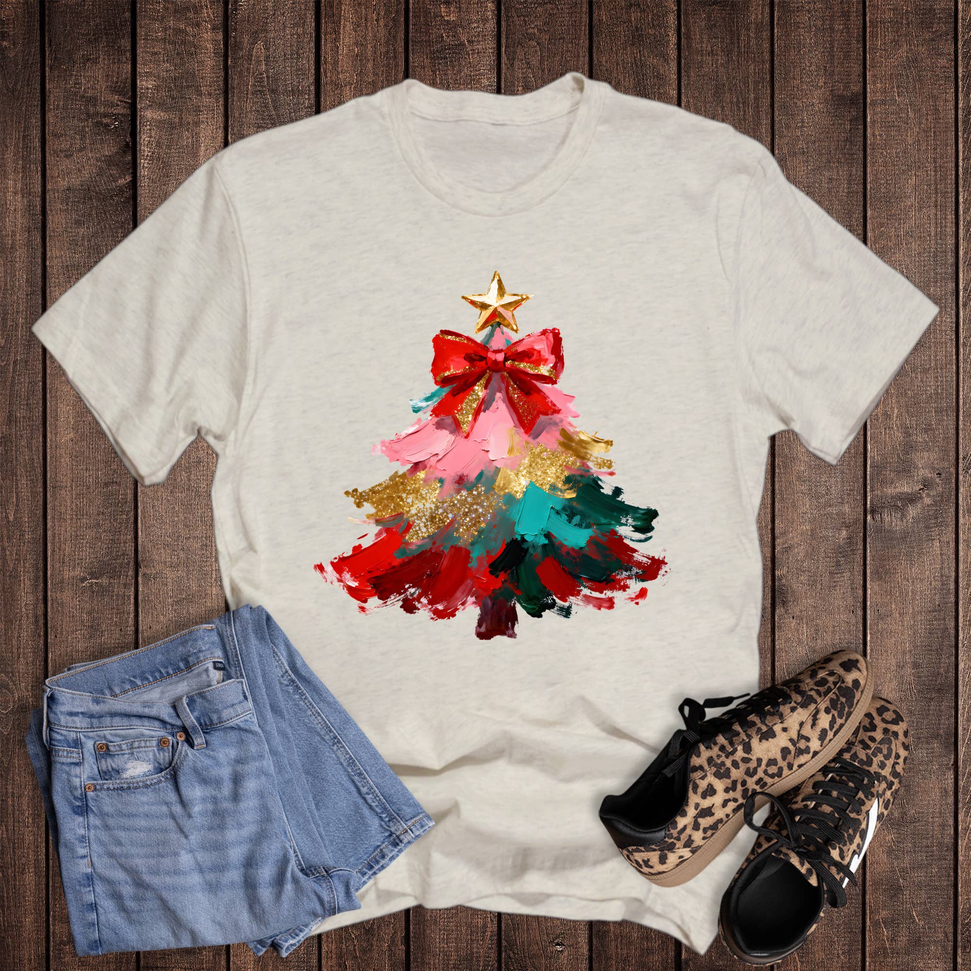 Christmas Faux Paint and Glitter Tree Graphic - Adult & Kids T-Shirts, Sweatshirts & Hoodies apparel design preview 1