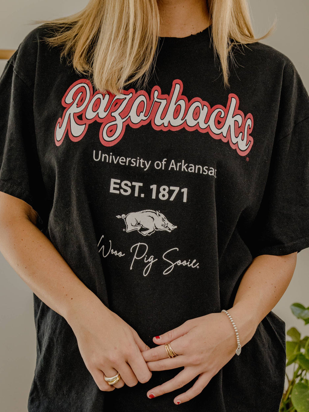 Arkansas Razorbacks Letterman Black Thrifted - Adult & Kids T-Shirts, Sweatshirts & Hoodies apparel design preview 1
