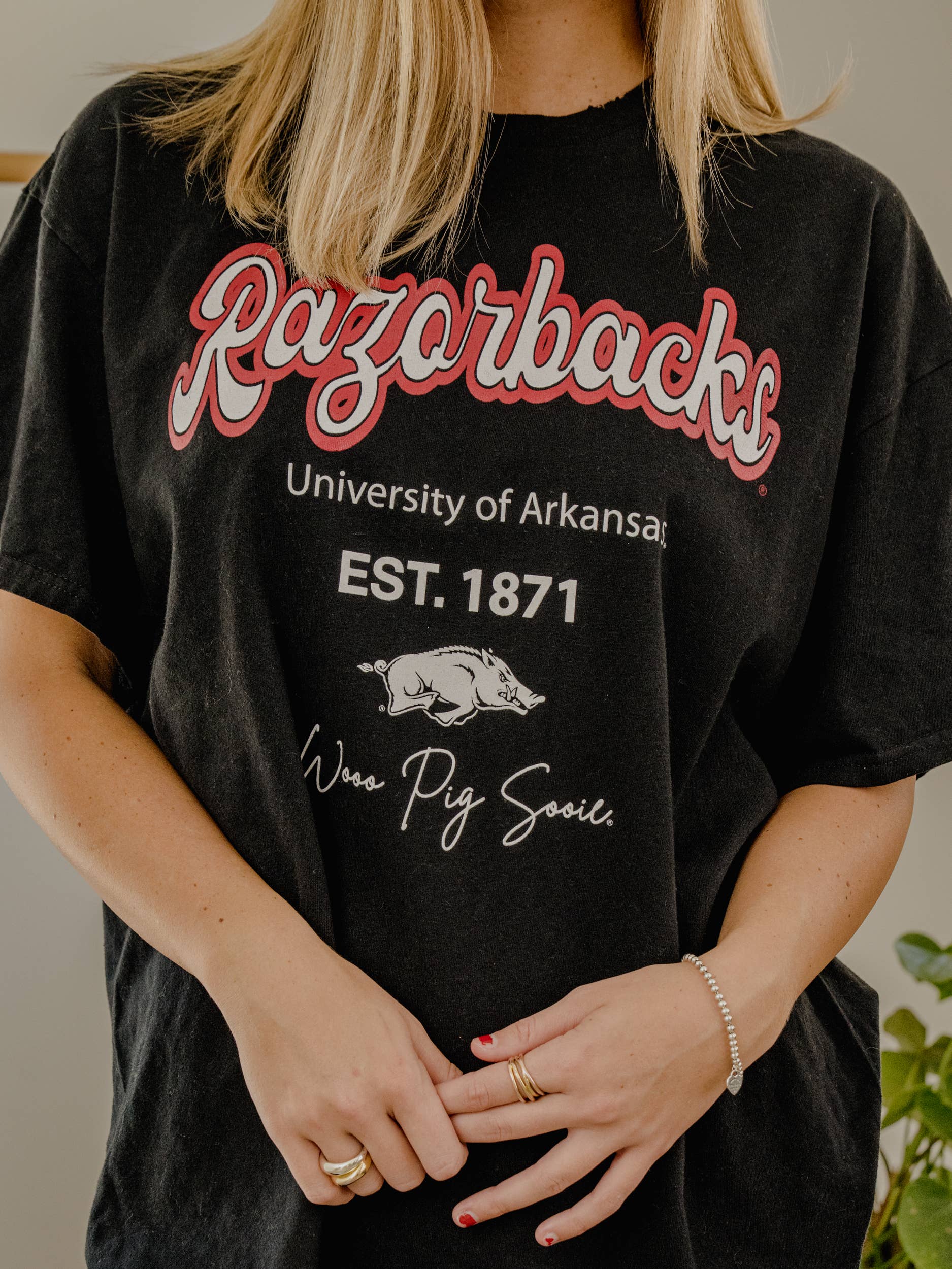 Arkansas Razorbacks Letterman Black Thrifted - Adult & Kids T-Shirts, Sweatshirts & Hoodies apparel design preview 1