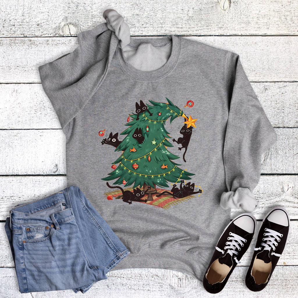 Cute Christmas Tree with Cats - Adult & Kids T-Shirts, Sweatshirts & Hoodies apparel design preview 1
