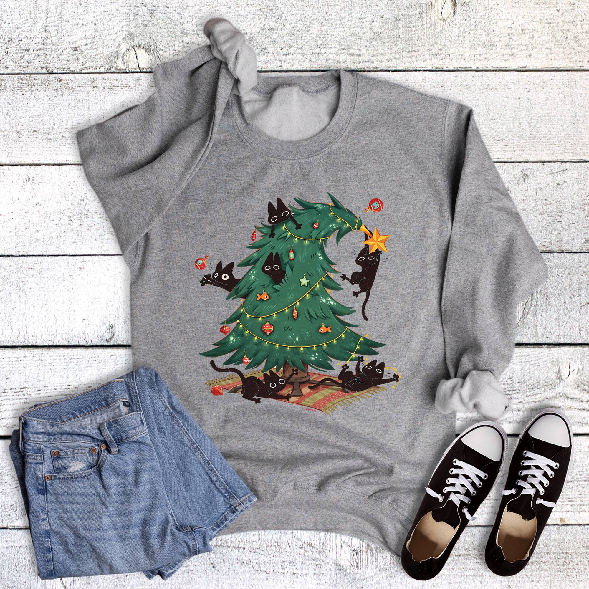 Cute Christmas Tree with Cats - Adult & Kids T-Shirts, Sweatshirts & Hoodies apparel design preview 1