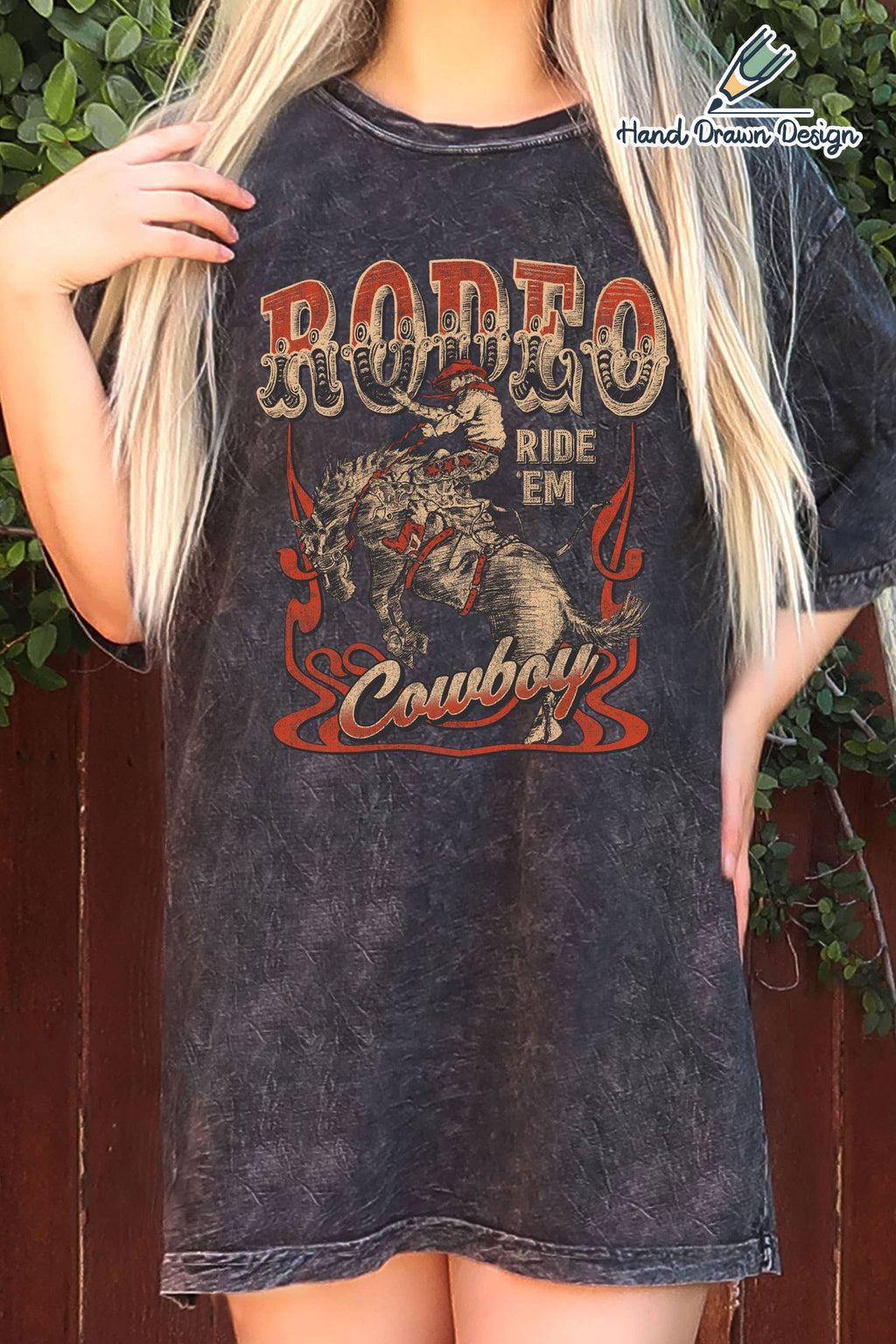 Rodeo Cowboy-Hand Drawn Oversize Mineral Graphic - Adult & Kids T-Shirts, Sweatshirts & Hoodies apparel design preview 1