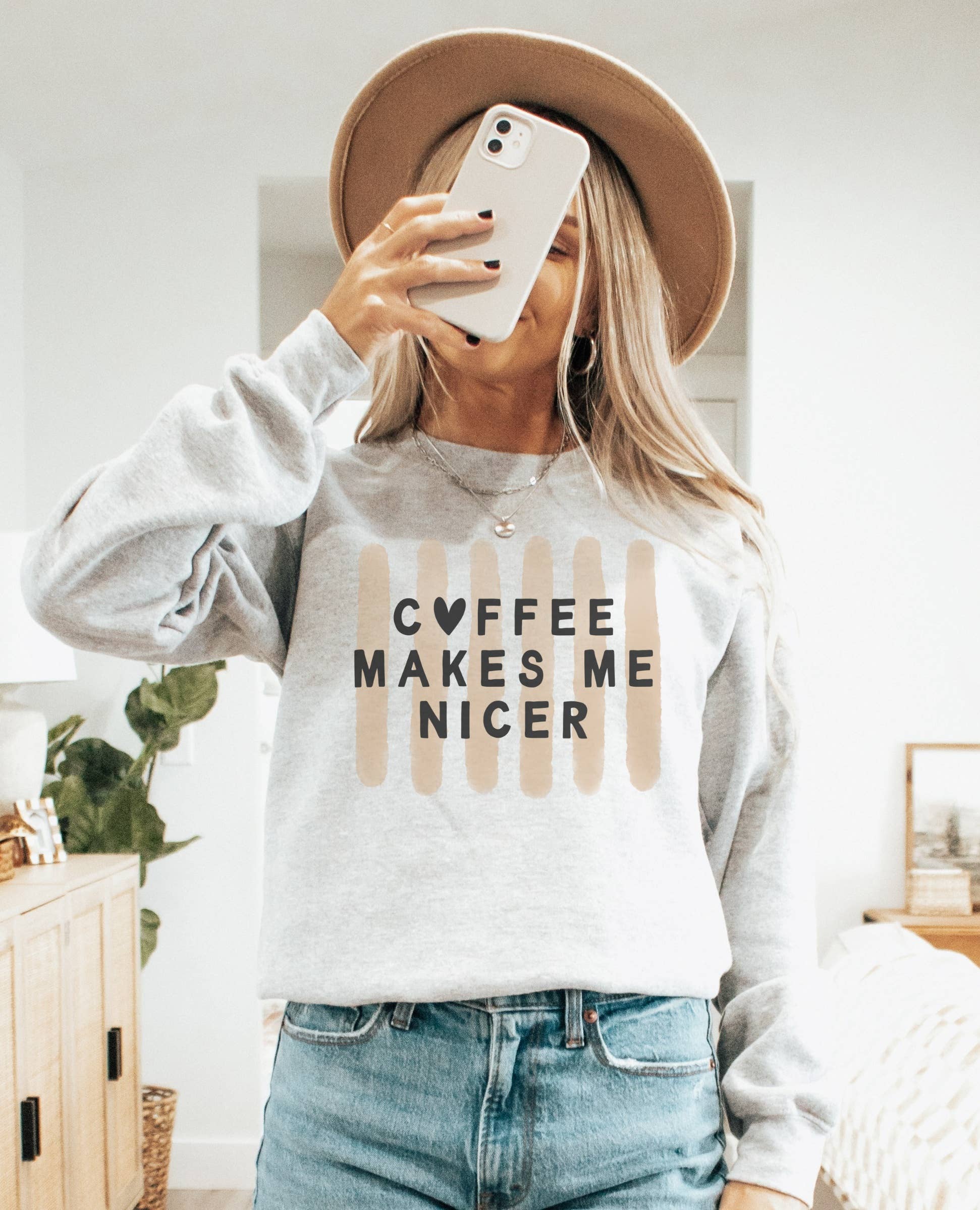 Coffee Makes Me Nicer Crew Neck - Adult & Kids T-Shirts, Sweatshirts & Hoodies apparel design preview 1