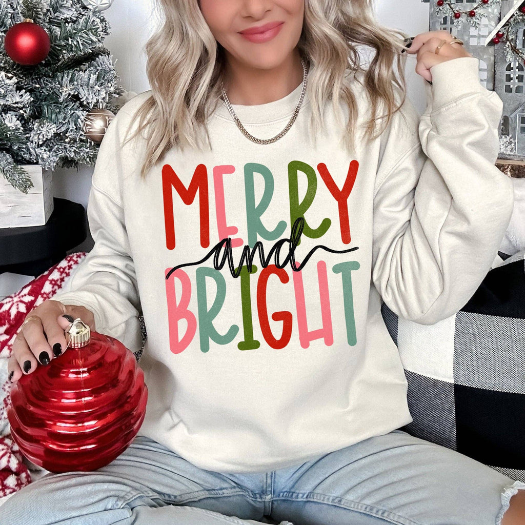 Merry and Bright Retro Text, Christmas - Adult & Kids T-Shirts, Sweatshirts & Hoodies apparel design preview 1