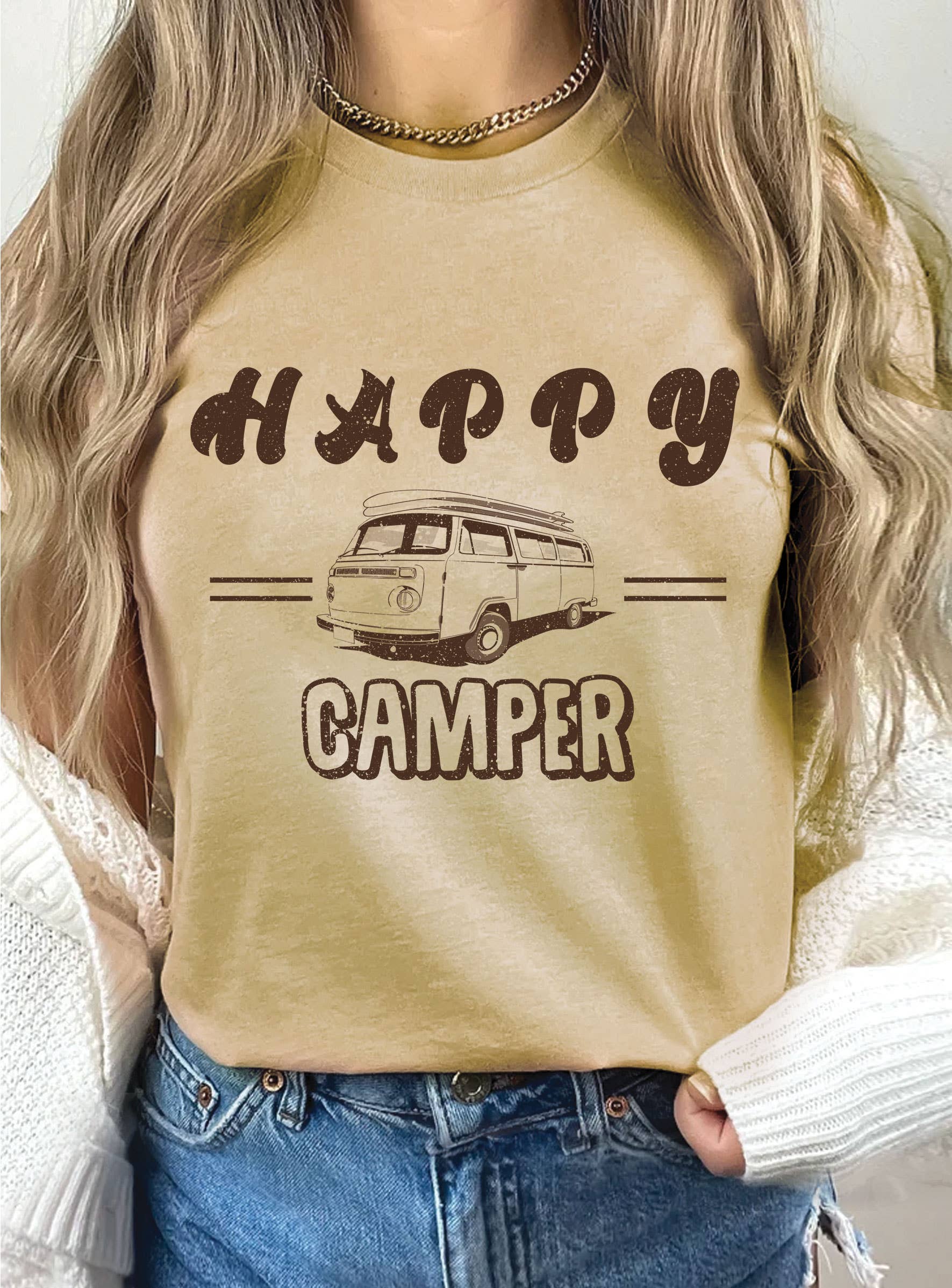Happy Camper Camping Car Graphic - Adult & Kids T-Shirts, Sweatshirts & Hoodies apparel design preview 1