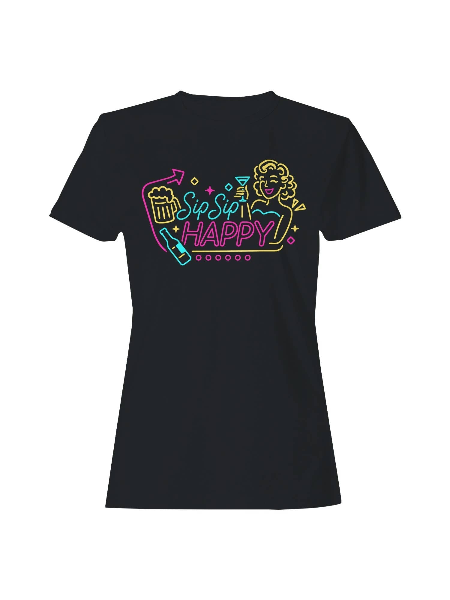 Sip Happy Neon Celebration Women's - Adult & Kids T-Shirts, Sweatshirts & Hoodies apparel design preview 1