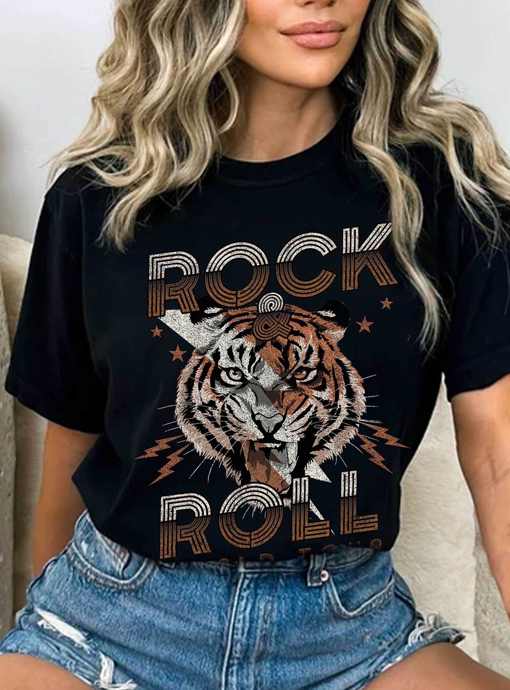 Rock and Roll World Tour Tiger Graphic - Adult & Kids T-Shirts, Sweatshirts & Hoodies apparel design preview 1