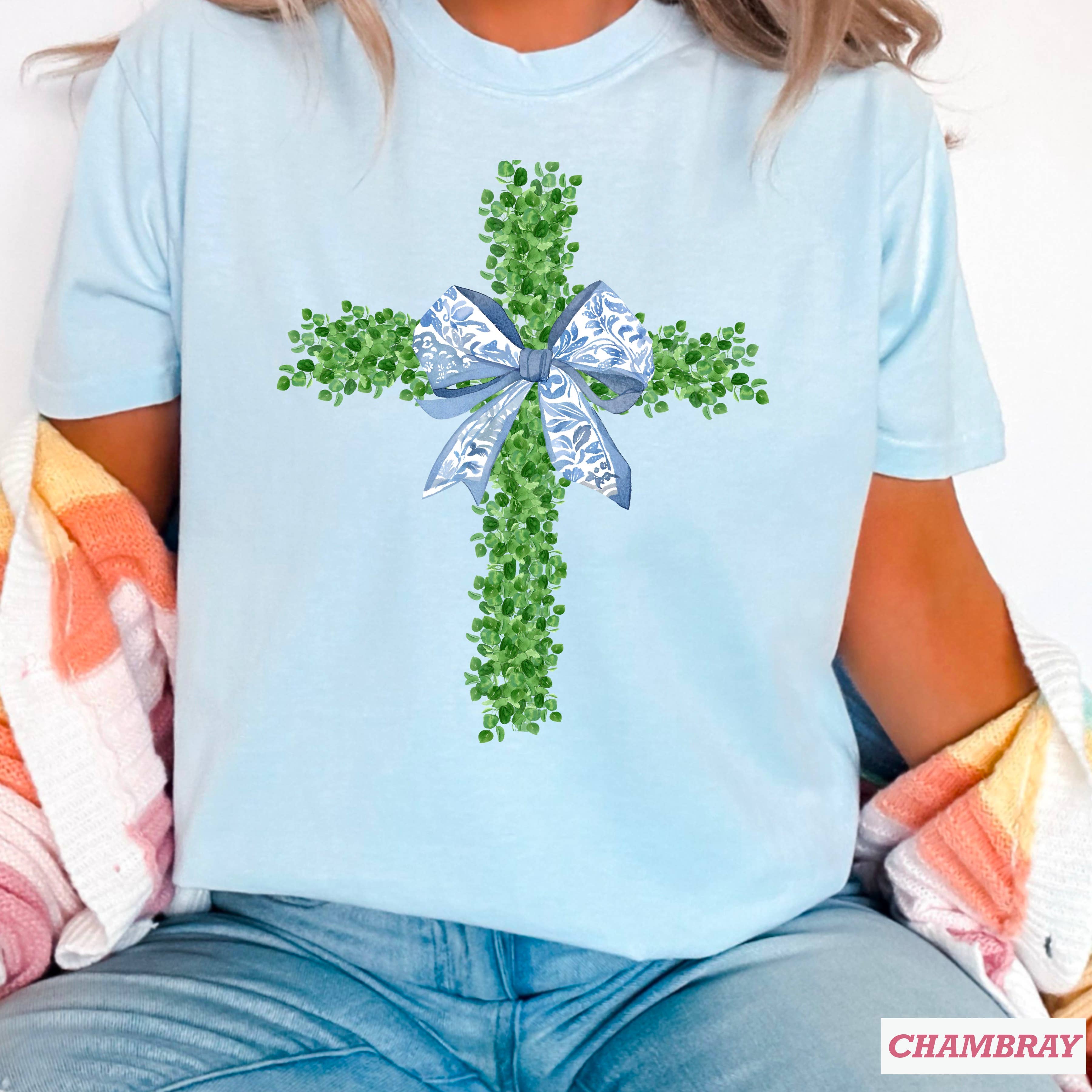 Easter Graphic Boxwood Cross Coquette Comfort Colors - Adult & Kids T-Shirts, Sweatshirts & Hoodies apparel design preview 1