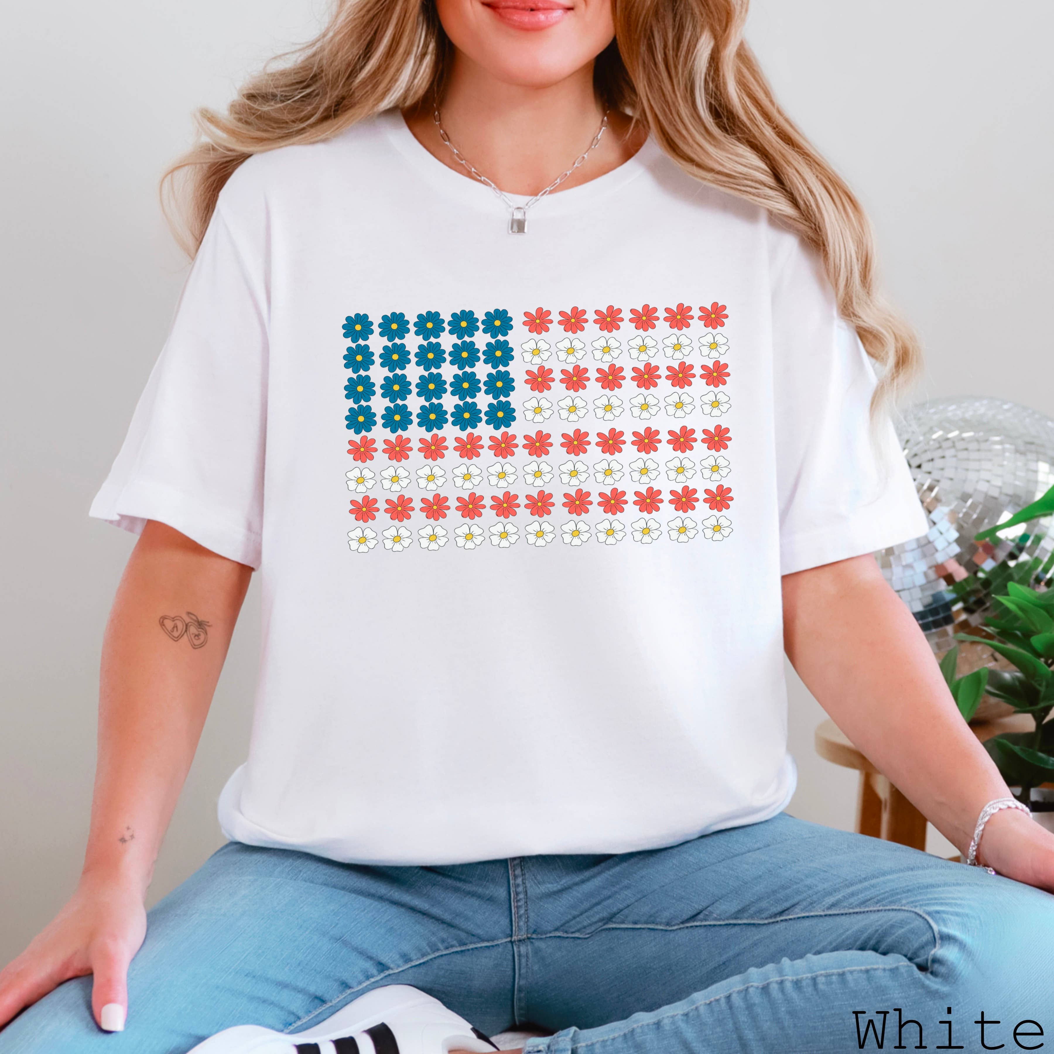 July 4th Graphic Floral USA Flag Bella Canvas - Adult & Kids T-Shirts, Sweatshirts & Hoodies apparel design preview 1