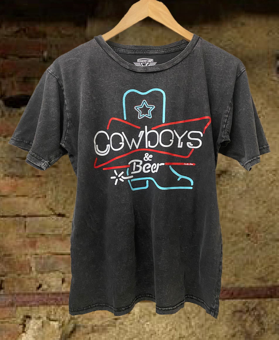 Cowboys Beer Neon Boot Acid Washed 90's - Adult & Kids T-Shirts, Sweatshirts & Hoodies apparel design preview 1
