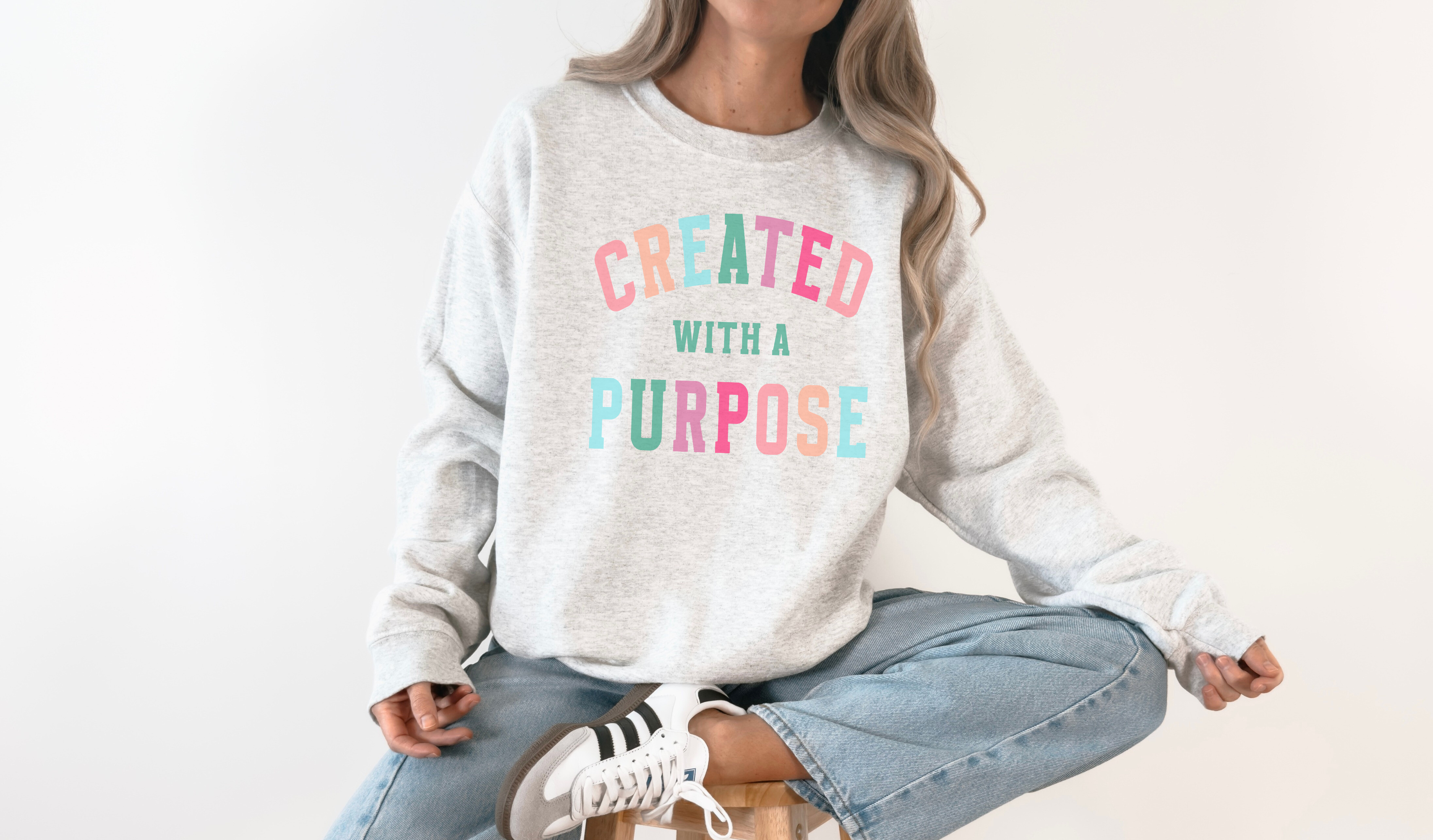 Created with A Purpose Religious Crew Neck - Adult & Kids T-Shirts, Sweatshirts & Hoodies apparel design preview 1