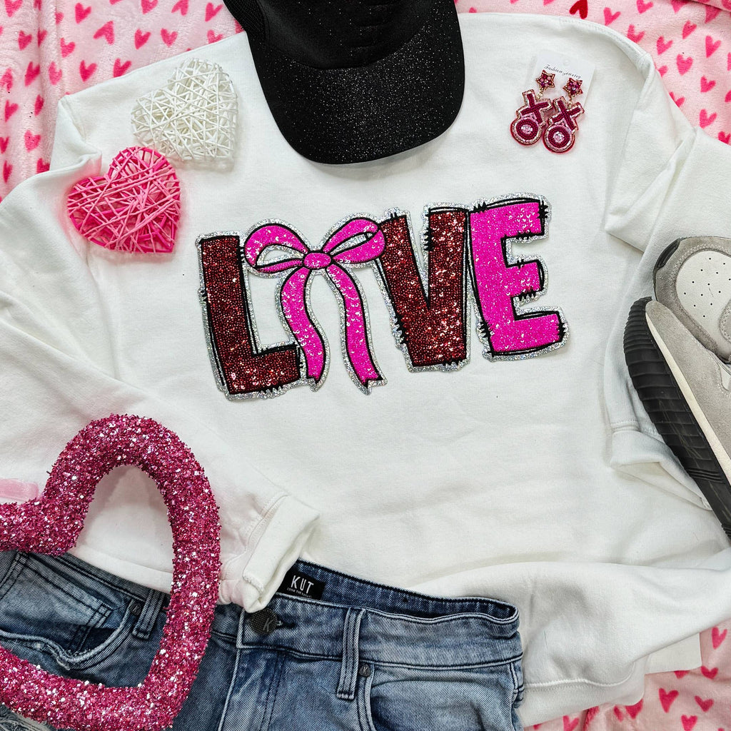 Sequin Love with Bow Patch White - Adult & Kids T-Shirts, Sweatshirts & Hoodies apparel design preview 1