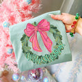 Merry Christmas Pink Bow Wreath - Adult & Kids T-Shirts, Sweatshirts & Hoodies apparel design preview 1