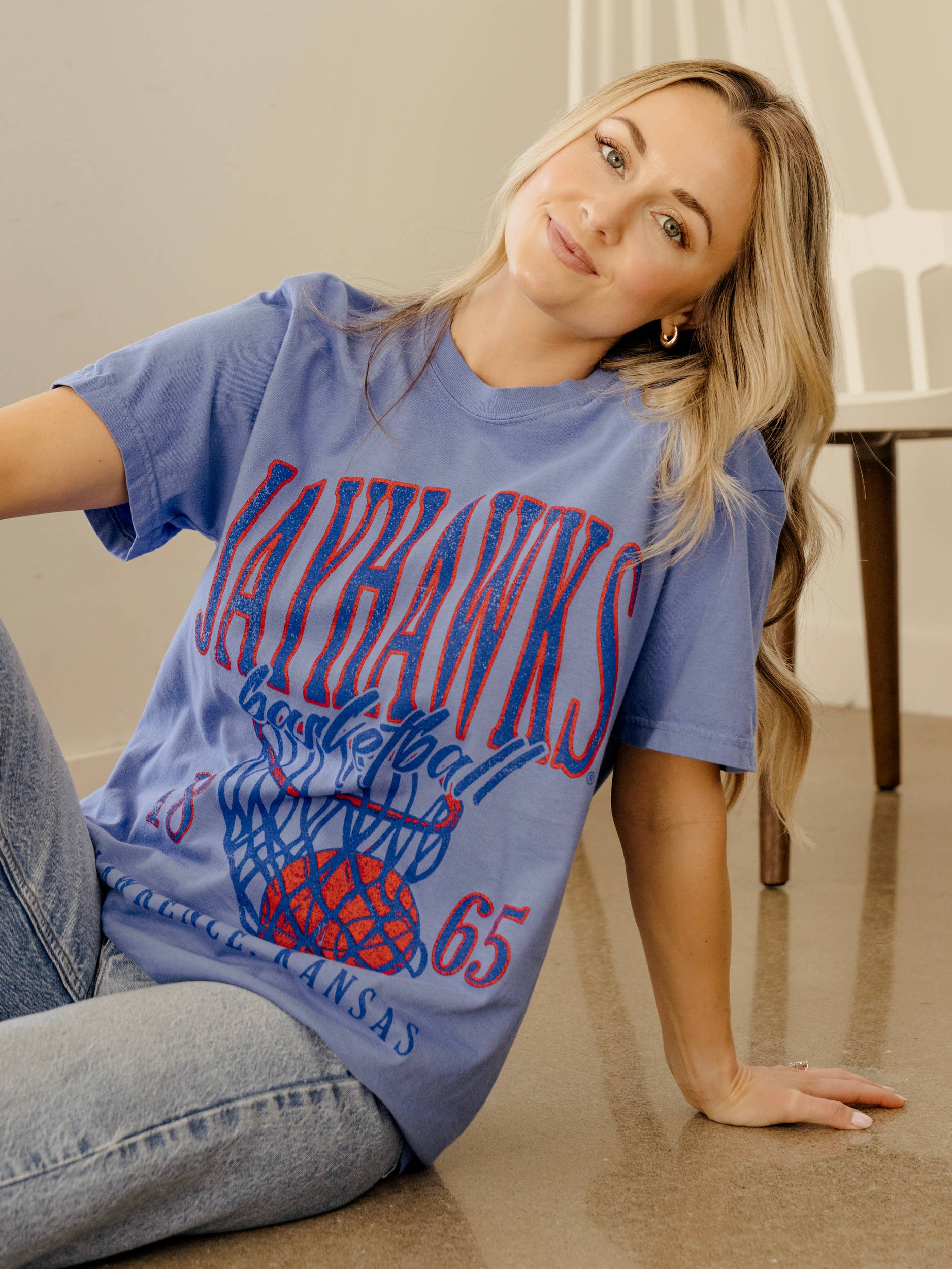 Ku Kansas Jayhawks Big Basketball Blue Comfort Colors - Adult & Kids T-Shirts, Sweatshirts & Hoodies apparel design preview 1