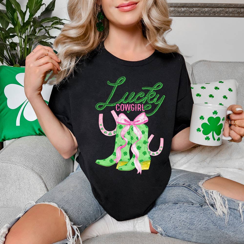 Lucky Cowgirl Coquette Pink Bow - Adult & Kids T-Shirts, Sweatshirts & Hoodies apparel design preview 1