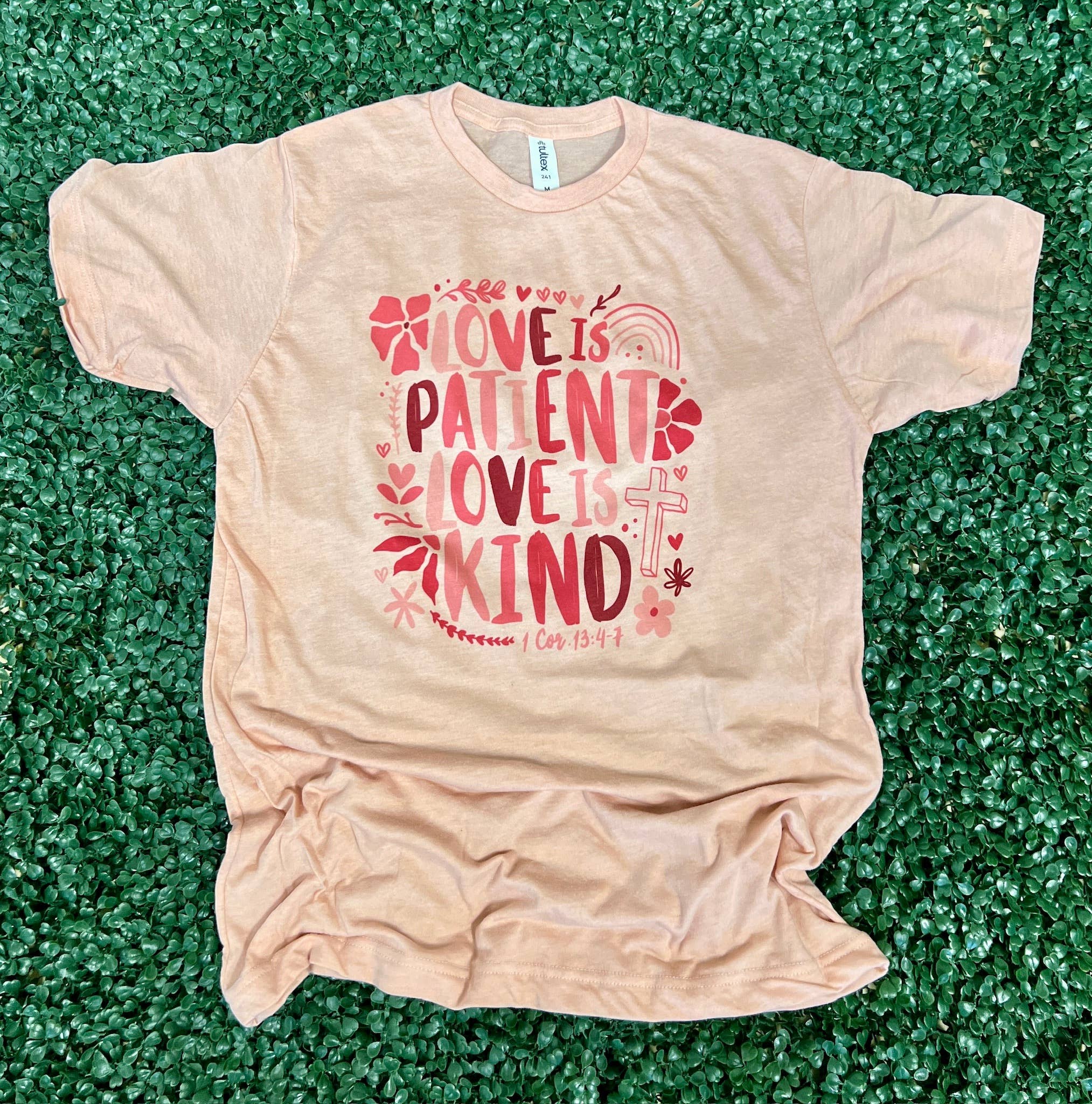 Love Is Patient Kind On Heather Peach - Adult & Kids T-Shirts, Sweatshirts & Hoodies apparel design preview 1