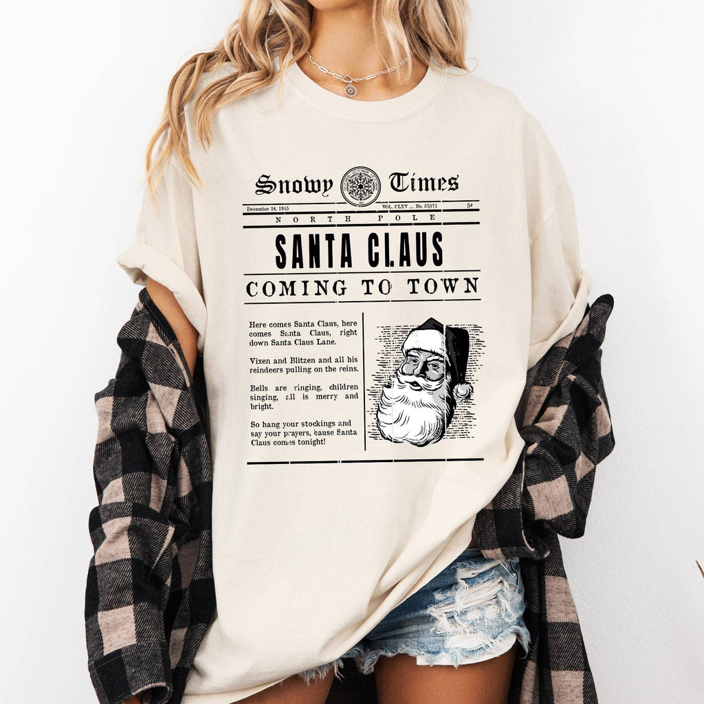 Santa Claus Is Coming To Town, Newspaper Christmas - Adult & Kids T-Shirts, Sweatshirts & Hoodies apparel design preview 1