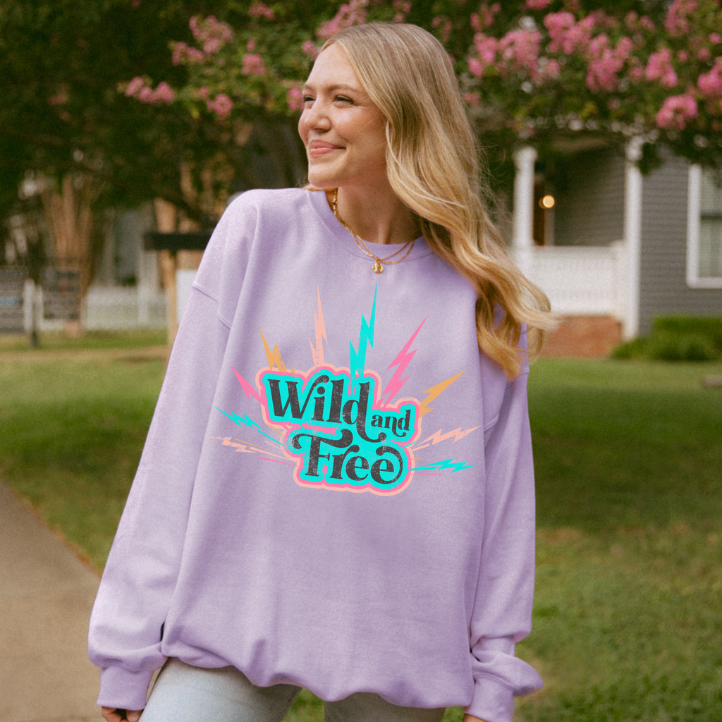 Wild and Free Preppy Comfort Color Graphic Crewneck - Adult & Kids T-Shirts, Sweatshirts & Hoodies apparel design preview 1