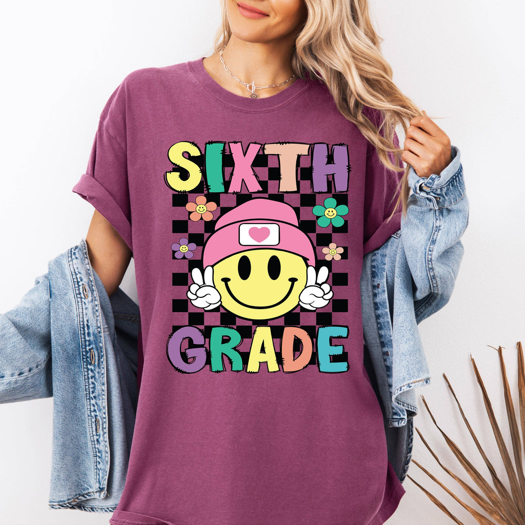 Sixth Grade, Smiley Face, Teacher, Back To School, - Adult & Kids T-Shirts, Sweatshirts & Hoodies apparel design preview 1