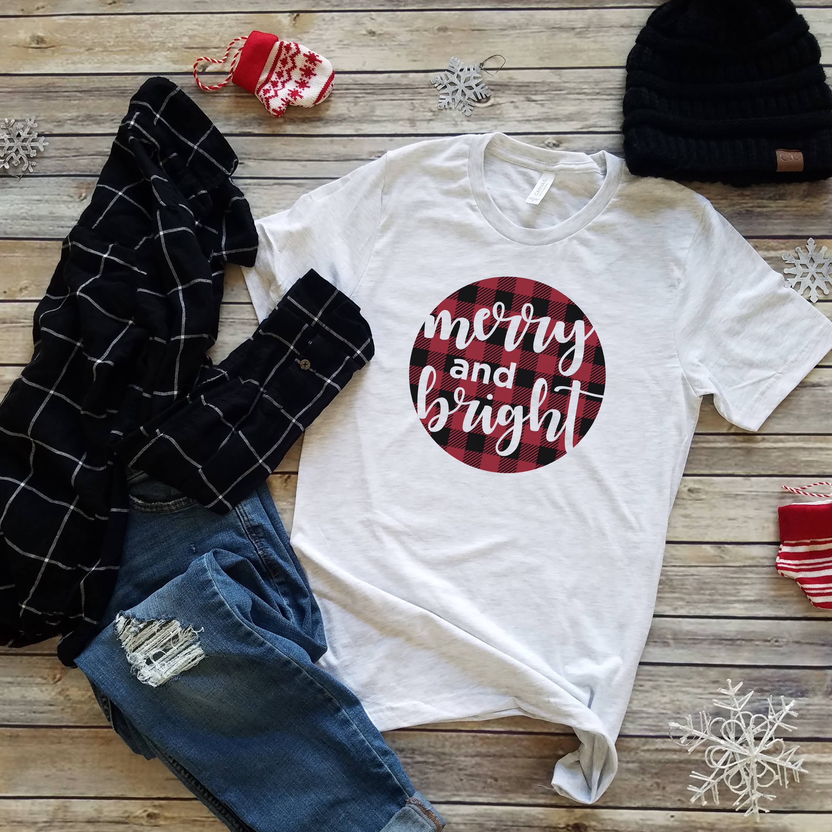 Merry Bright Circle Christmas Sizes XS-2XL - Adult & Kids T-Shirts, Sweatshirts & Hoodies apparel design preview 1