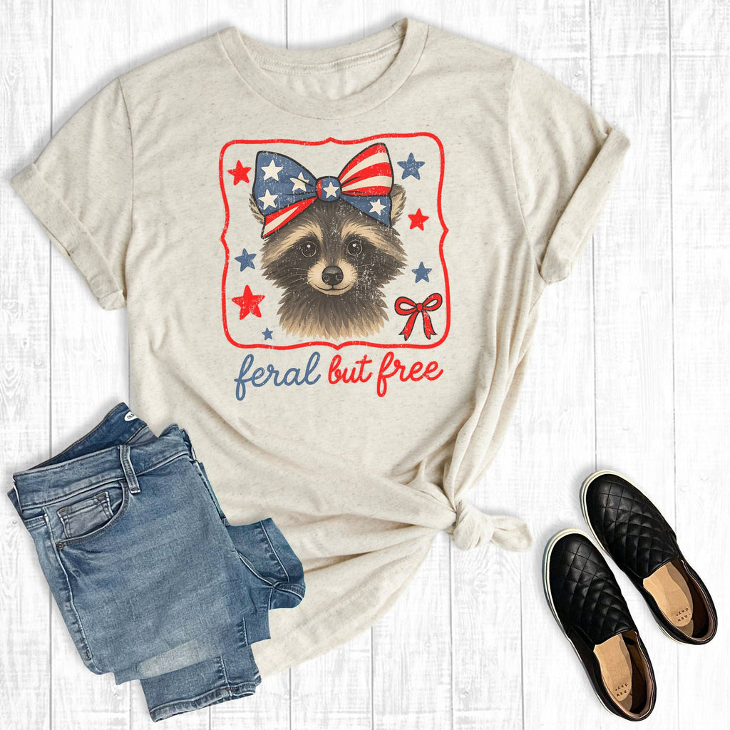 4th of July Feral But Free Racoon Graphic - Adult & Kids T-Shirts, Sweatshirts & Hoodies apparel design preview 1