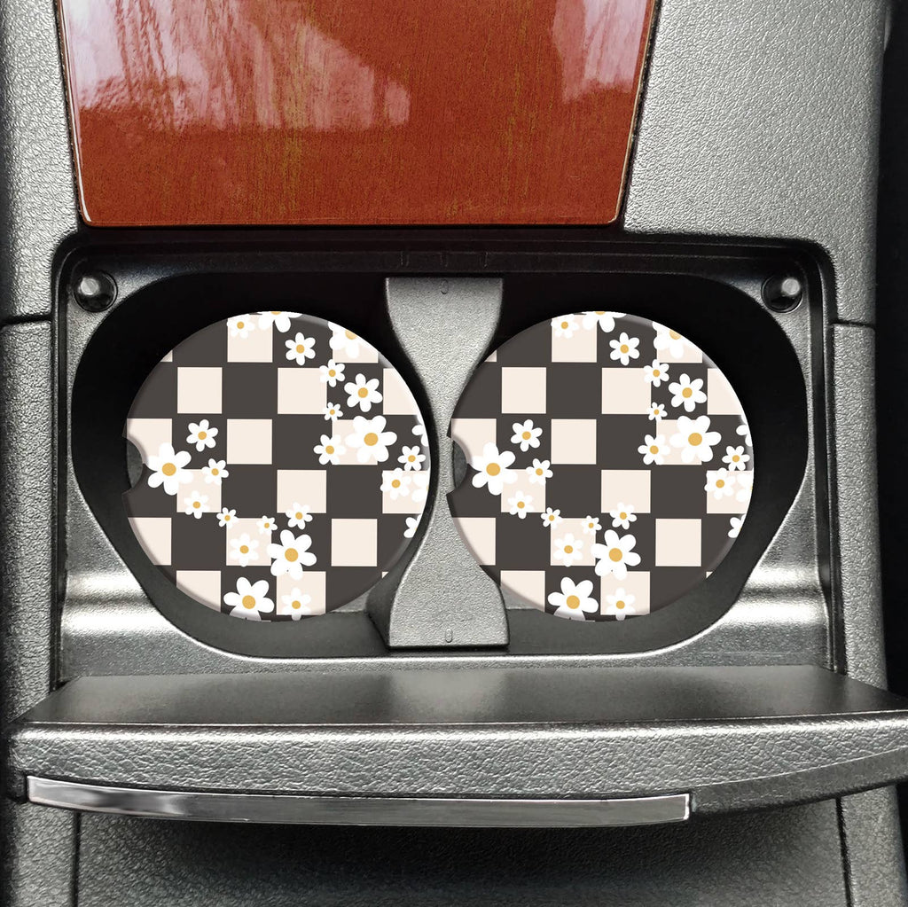 Checkered Daisies Car Coasters, Retro - Adult & Kids T-Shirts, Sweatshirts & Hoodies apparel design preview 1