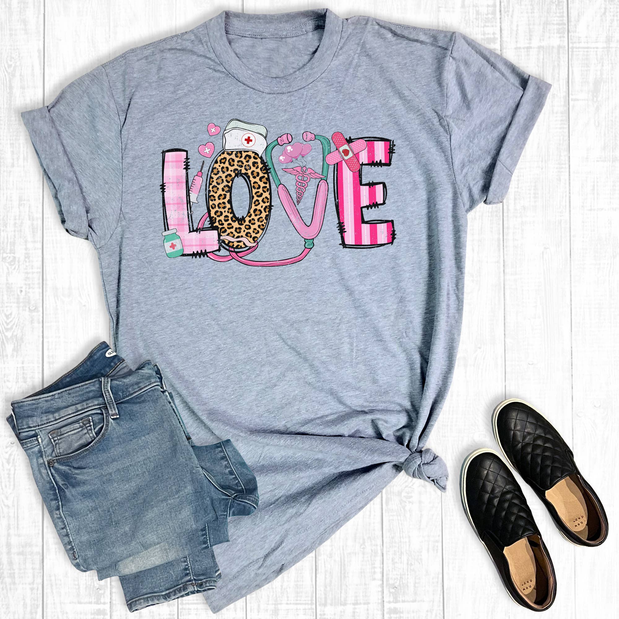 Valentine's Day Love Nurse Graphic - Adult & Kids T-Shirts, Sweatshirts & Hoodies apparel design preview 1