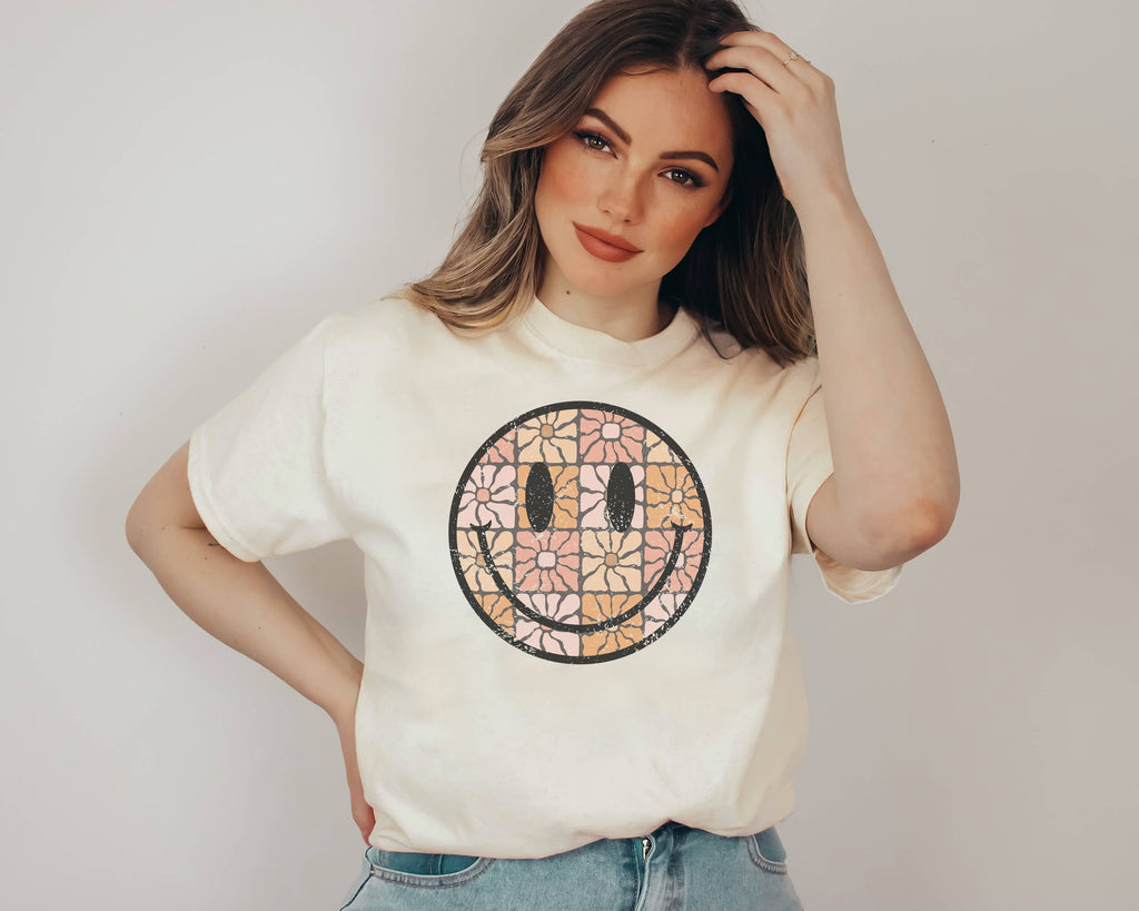 Groovy Floral Happy Face - Adult & Kids T-Shirts, Sweatshirts & Hoodies apparel design preview 1
