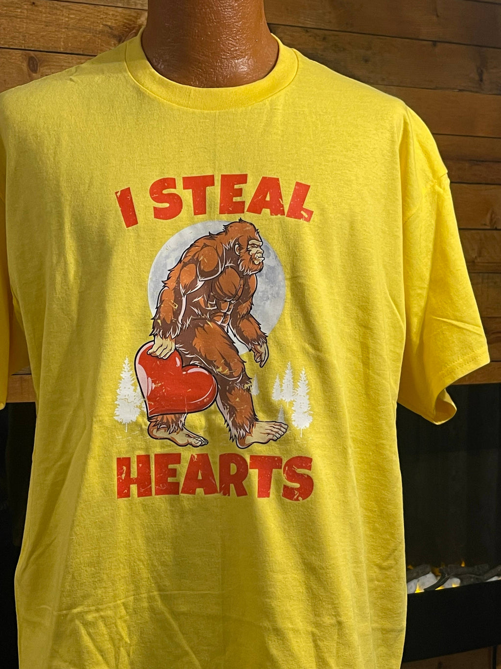 I Steal Hearts Bigfoot Valentines Day (Yellow) - Adult & Kids T-Shirts, Sweatshirts & Hoodies apparel design preview 1