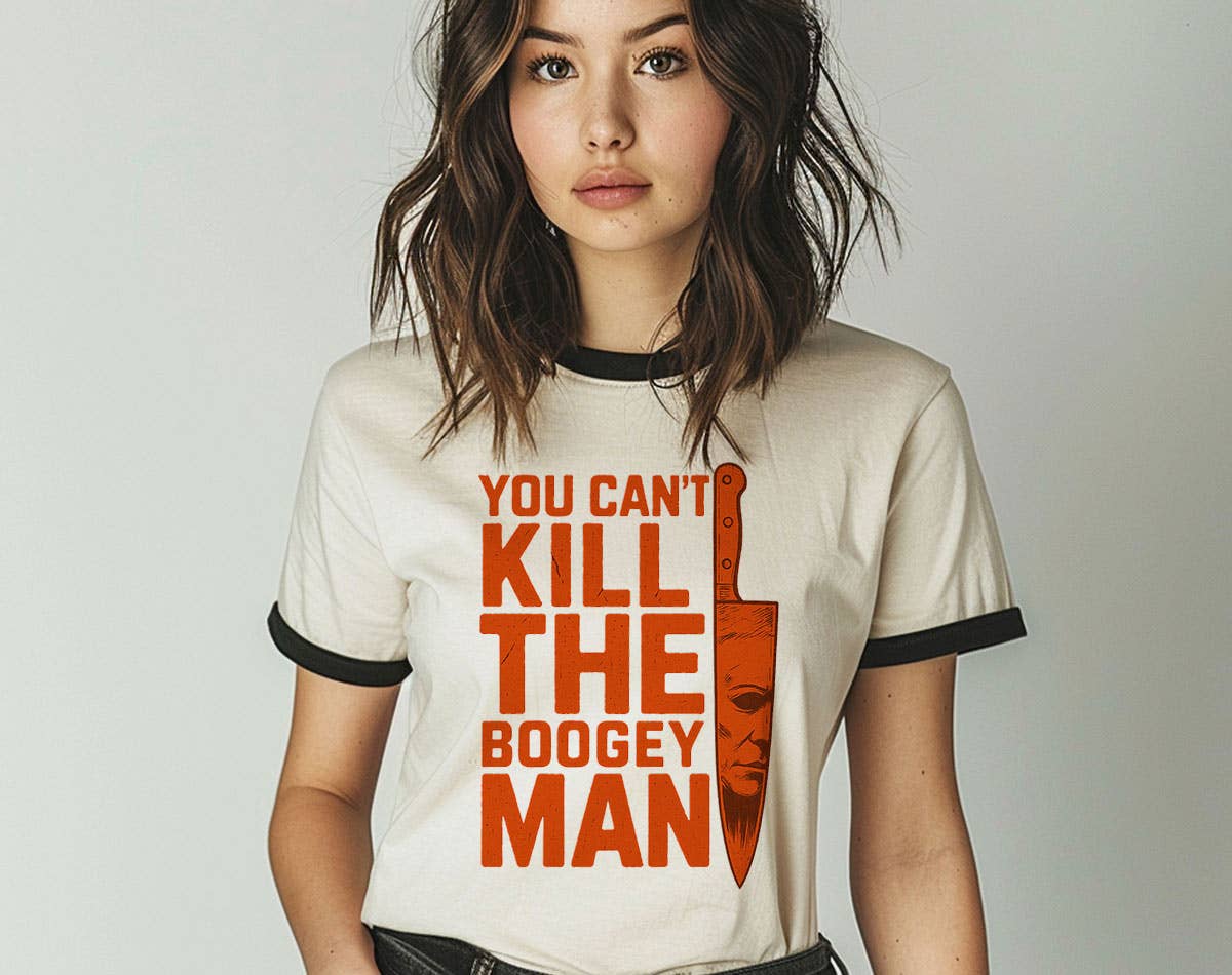You Can't Kill the Boogey Man Halloween Ringer - Adult & Kids T-Shirts, Sweatshirts & Hoodies apparel design preview 1
