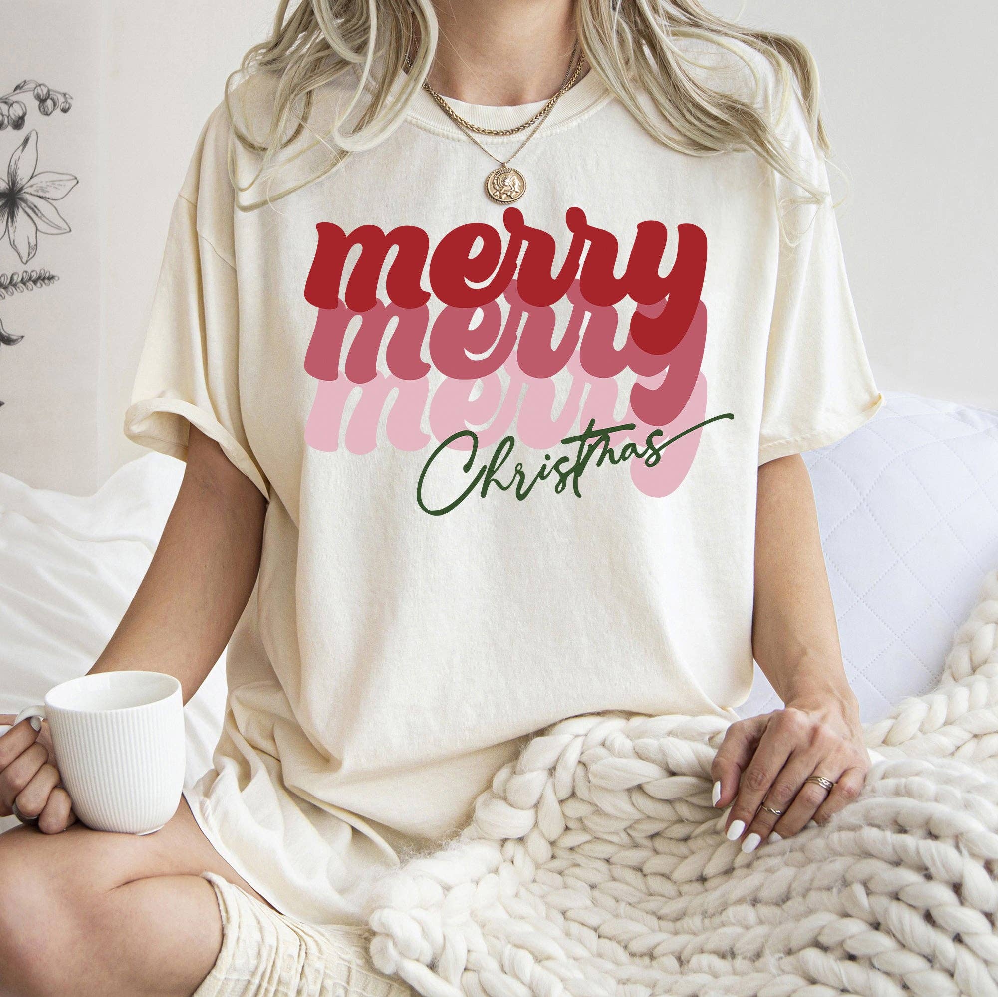 Merry Christmas Retro Text, Comfort Colors - Adult & Kids T-Shirts, Sweatshirts & Hoodies apparel design preview 1