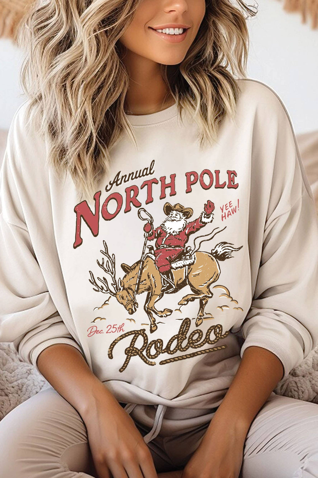North Pole Santa Rodeo Graphic Brushed - Adult & Kids T-Shirts, Sweatshirts & Hoodies apparel design preview 1