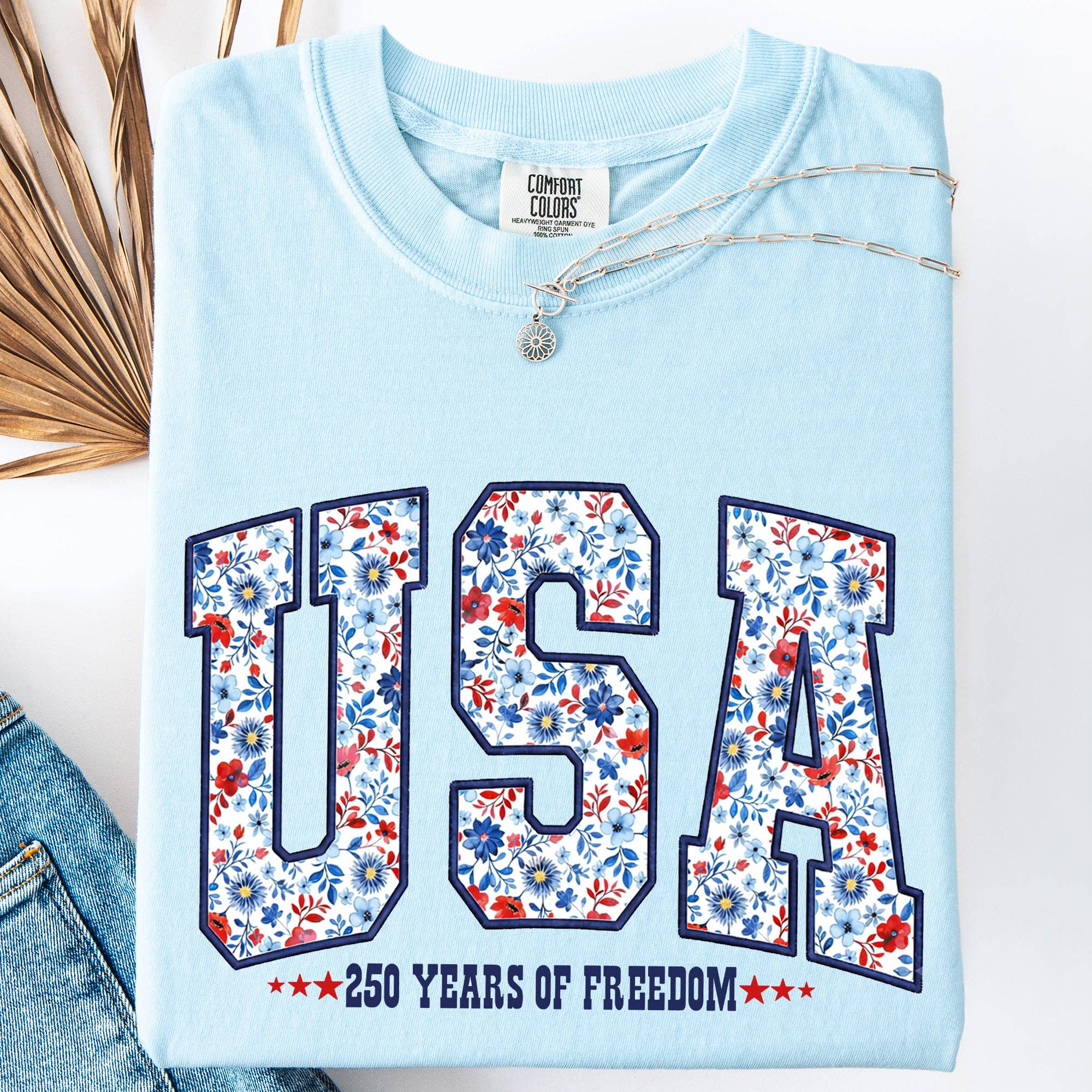 USA, Patriotic Floral, America Comfort Colors - Adult & Kids T-Shirts, Sweatshirts & Hoodies apparel design preview 1