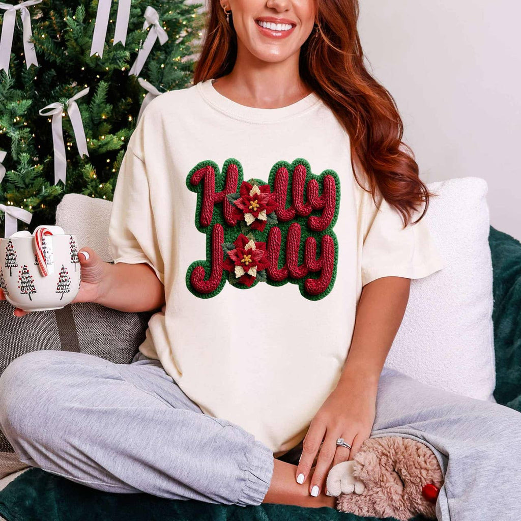 Faux Yarn Holly Jolly Poinsettia - Adult & Kids T-Shirts, Sweatshirts & Hoodies apparel design preview 1