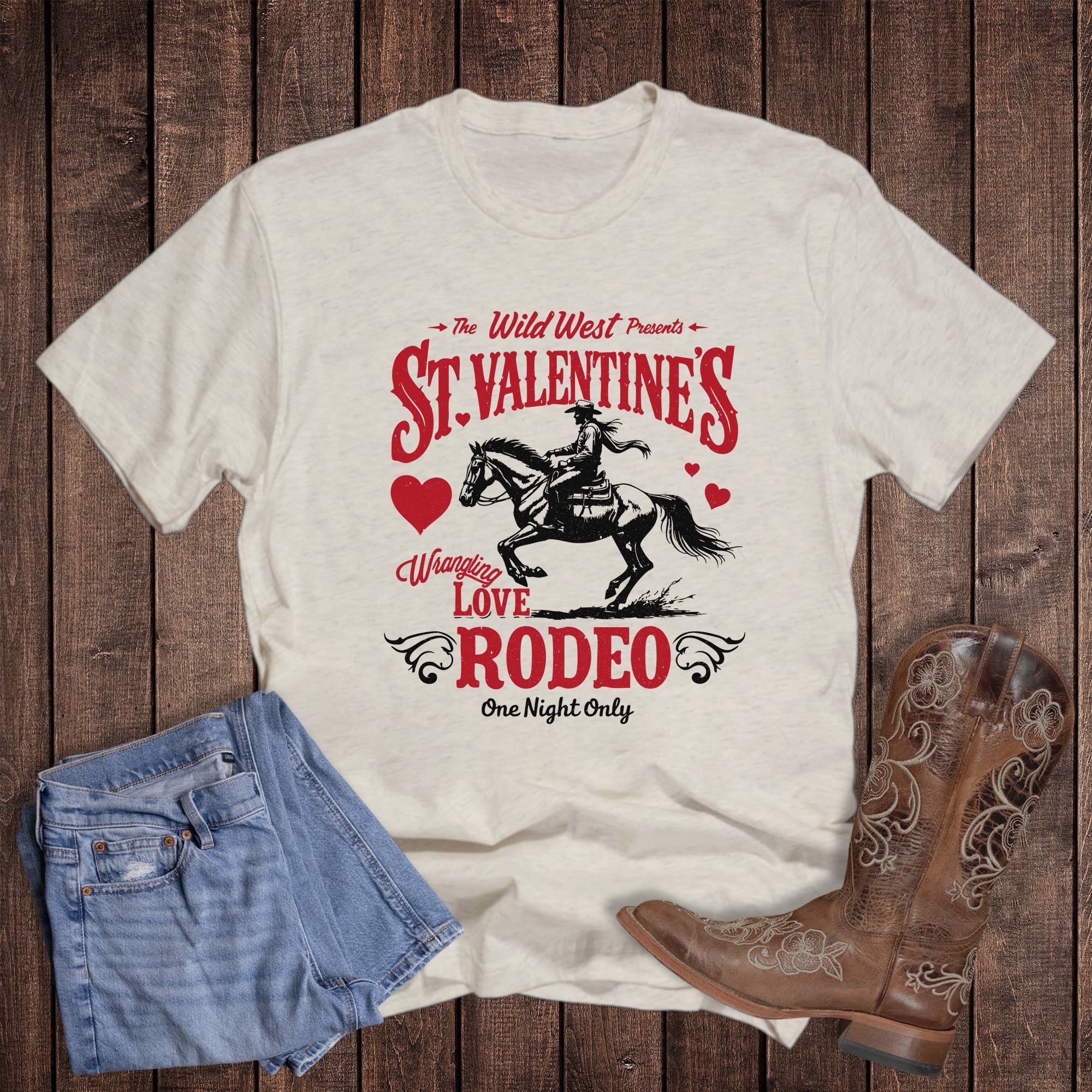 Valentines Western Wrangling Love Rodeo Graphic - Adult & Kids T-Shirts, Sweatshirts & Hoodies apparel design preview 1