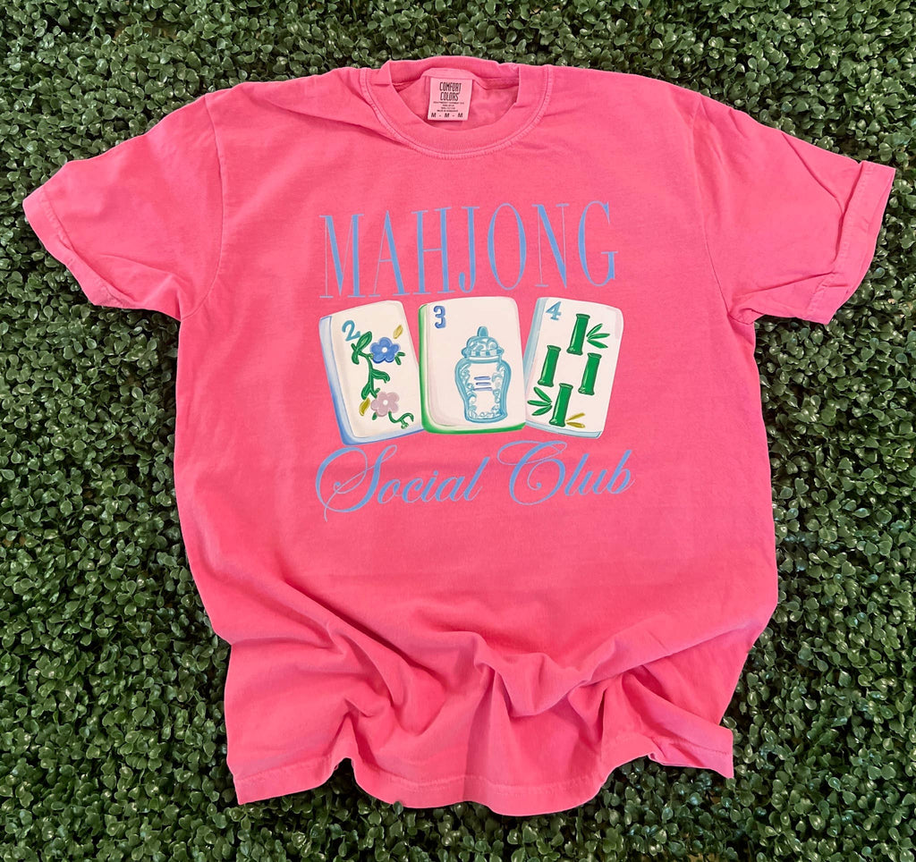Mahjong Social Club On Comfort Colors Crunchberry - Adult & Kids T-Shirts, Sweatshirts & Hoodies apparel design preview 1