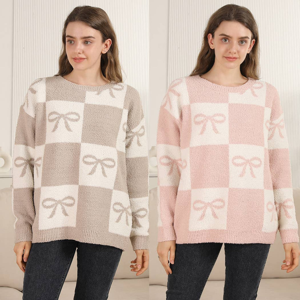 Ribbon Checkered Cozy Crew Neck Sweater - Adult & Kids T-Shirts, Sweatshirts & Hoodies apparel design preview 1