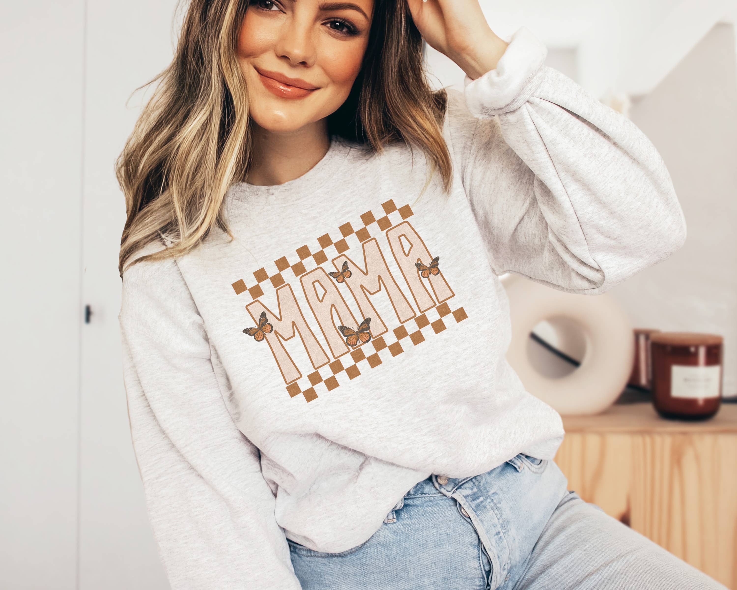 Mama Checker Butterflies Crew Neck - Adult & Kids T-Shirts, Sweatshirts & Hoodies apparel design preview 1