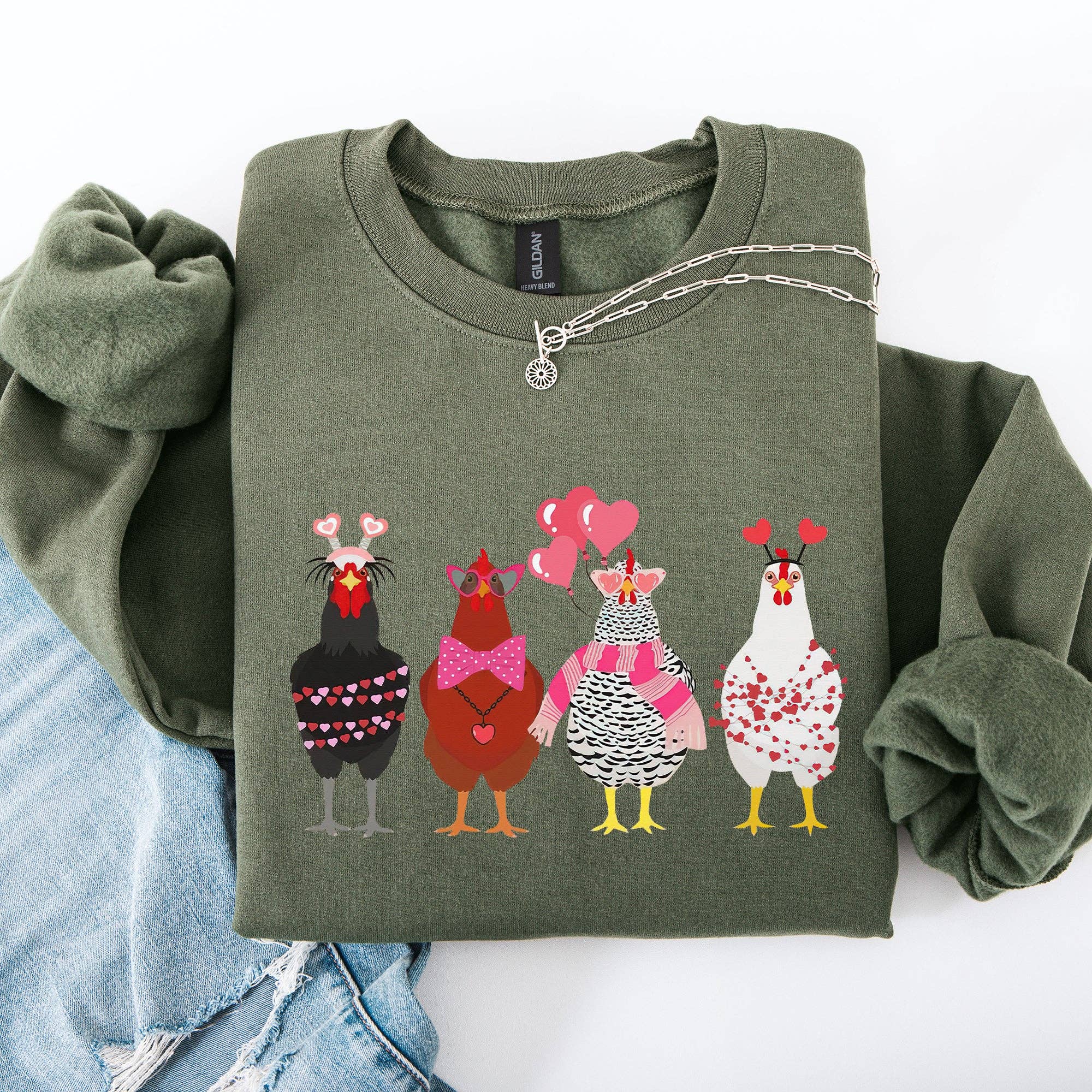 Valentine's Chickens, Cute, Farm, Love, Hearts - Adult & Kids T-Shirts, Sweatshirts & Hoodies apparel design preview 1