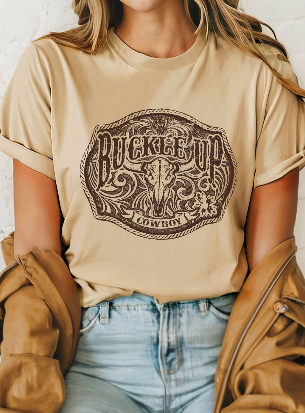 Buckle Up Cowboy Cow Skull Graphic - Adult & Kids T-Shirts, Sweatshirts & Hoodies apparel design preview 1