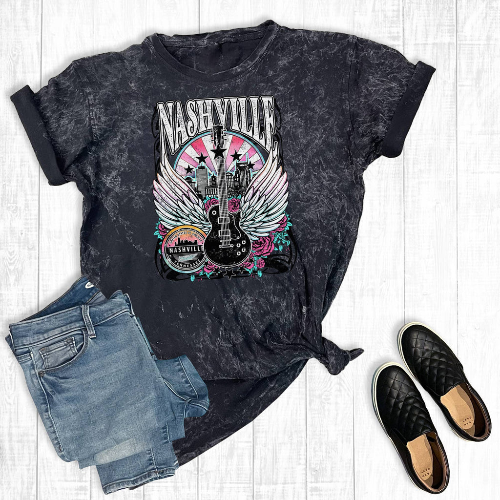 Western Nashville Music City Guitar Mineral Wash - Adult & Kids T-Shirts, Sweatshirts & Hoodies apparel design preview 1