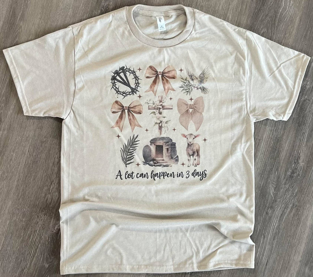 A Lot Can Happen in 3 Days Collage On Sand - Adult & Kids T-Shirts, Sweatshirts & Hoodies apparel design preview 1