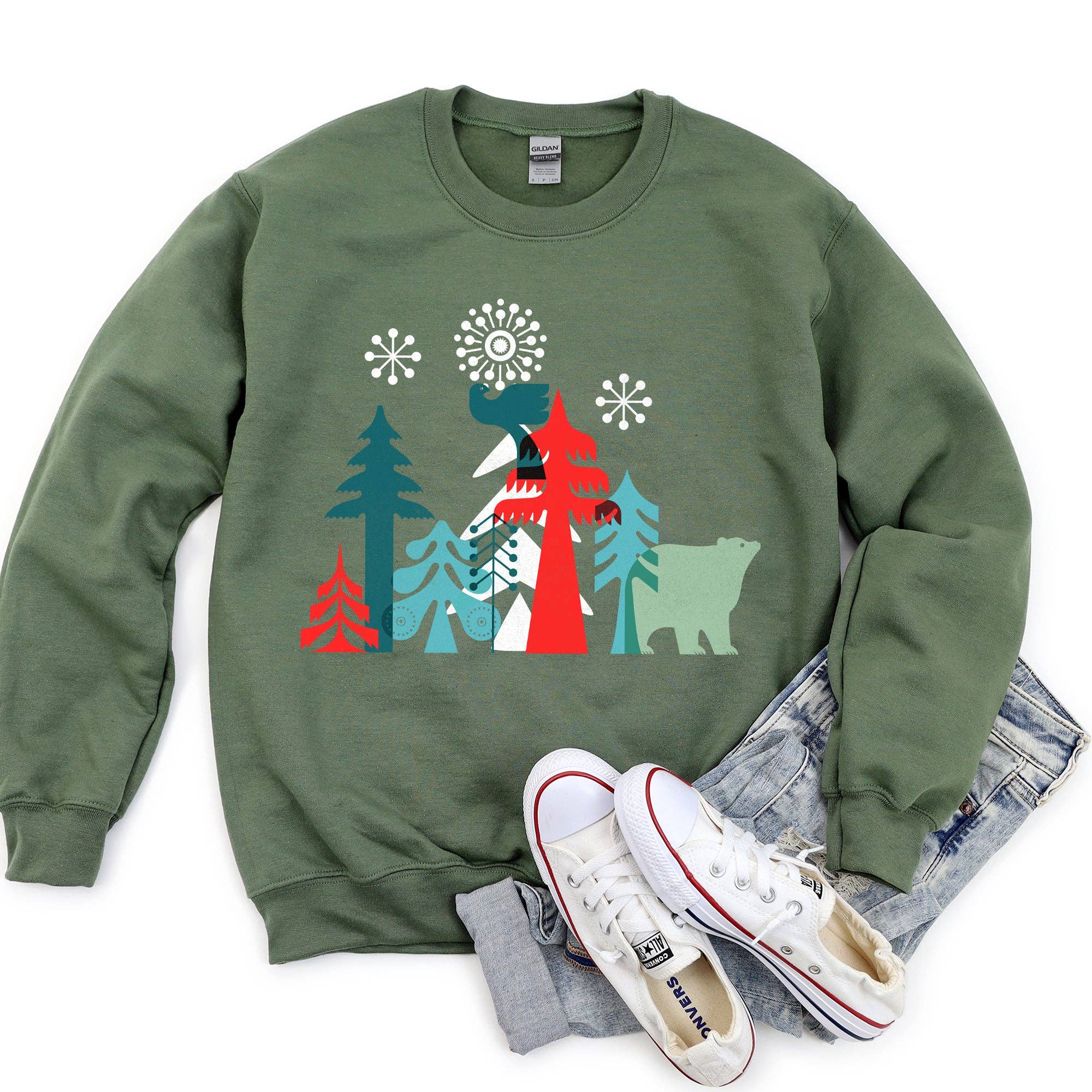 Christmas Folk Art Polar Bear - Adult & Kids T-Shirts, Sweatshirts & Hoodies apparel design preview 1