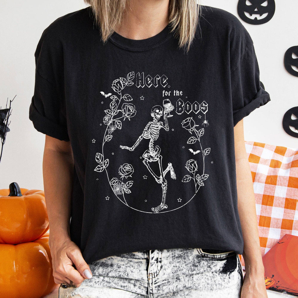 Here For the Boos Retro Halloween White Print - Adult & Kids T-Shirts, Sweatshirts & Hoodies apparel design preview 1